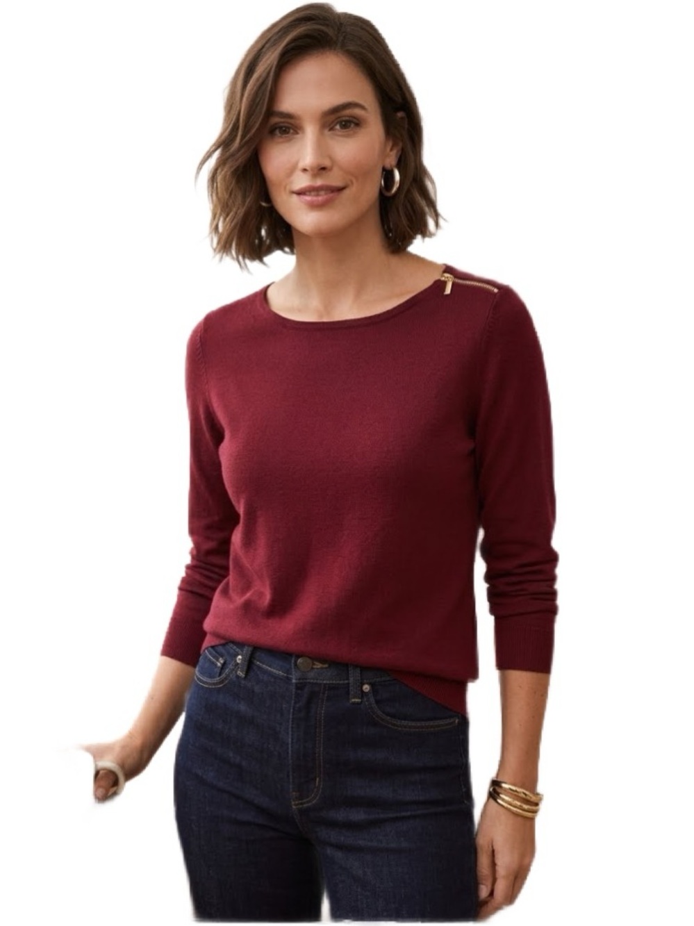 Ann Taylor Burgundy Crew Neck Sweater Size L